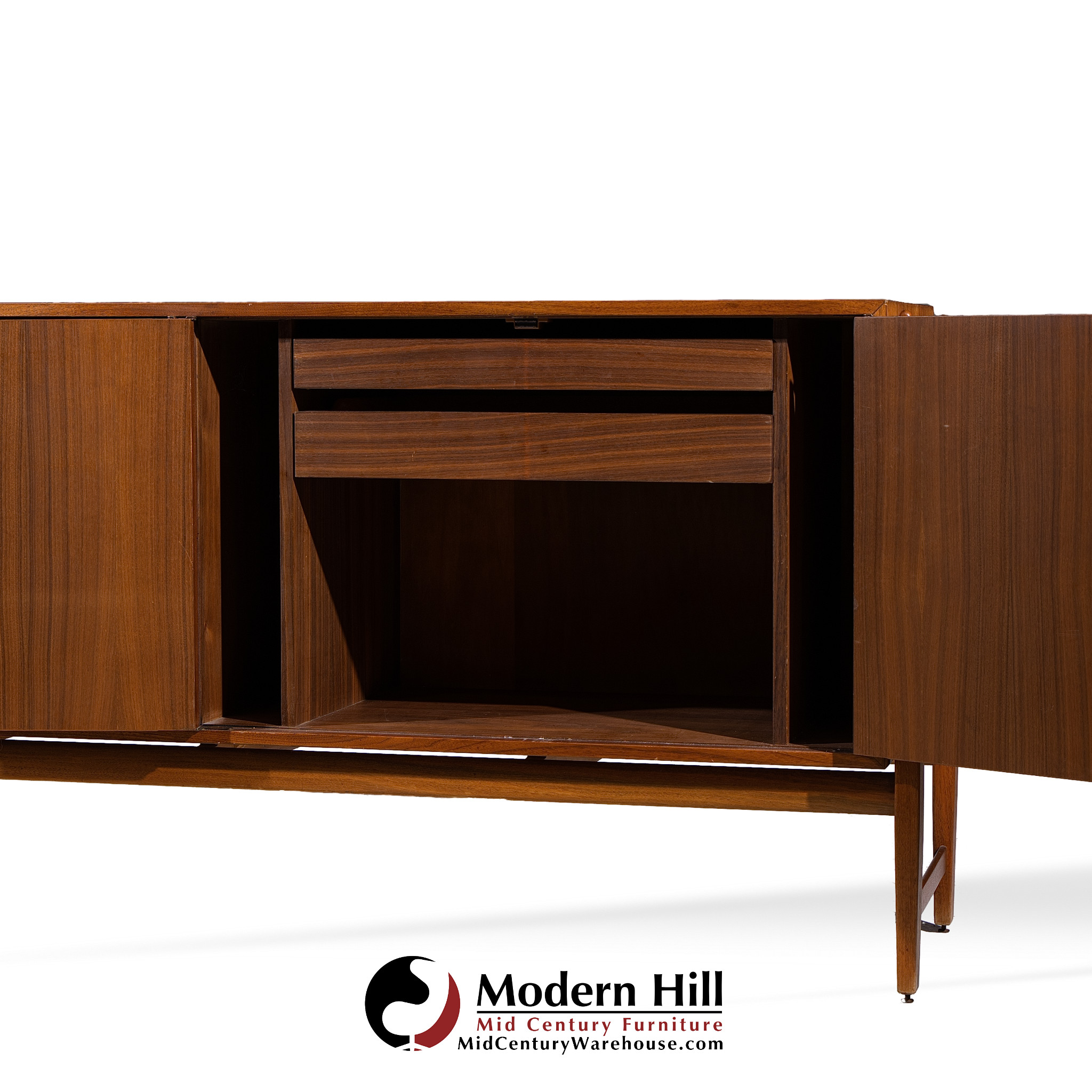 Kipp Stewart for Calvin Furniture Mid Century Walnut and Rosewood Sideboard Credenza