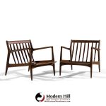 Kofod Larsen for Selig Mid Century Danish Walnut Lounge Chairs - Pair