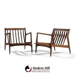 Kofod Larsen for Selig Mid Century Danish Walnut Lounge Chairs - Pair
