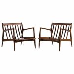 Kofod Larsen for Selig Mid Century Danish Walnut Lounge Chairs - Pair