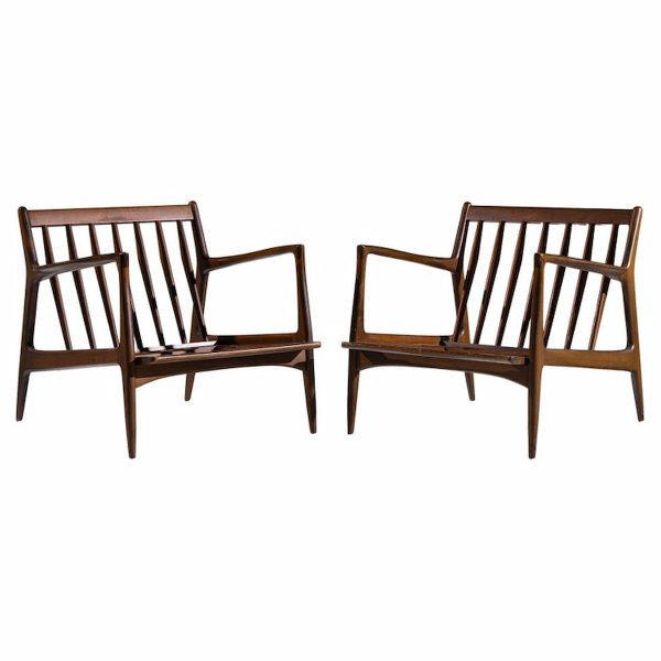 Kofod Larsen for Selig Mid Century Danish Walnut Lounge Chairs - Pair