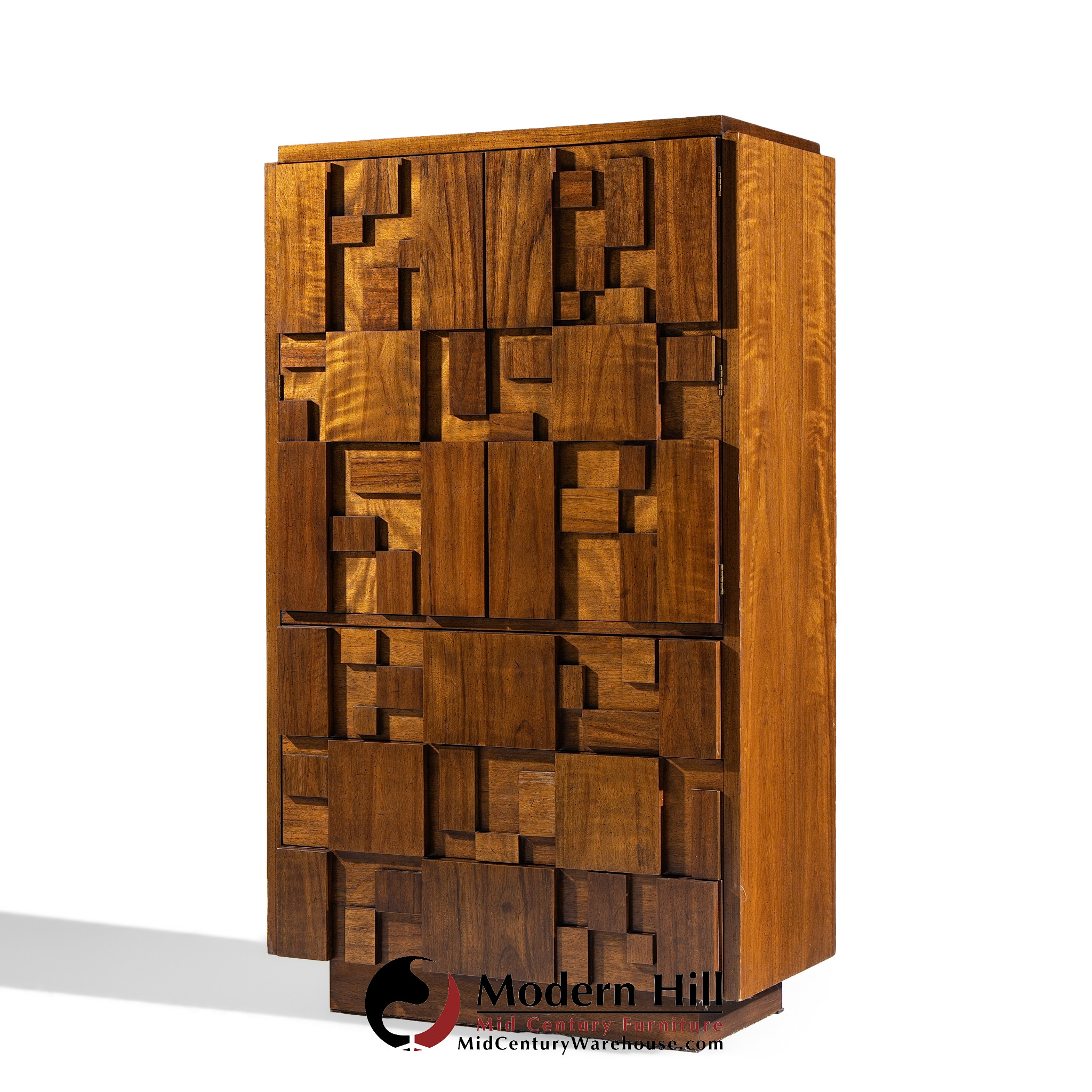 Lane Staccato Brutalist Mid Century Walnut Armoire Dresser