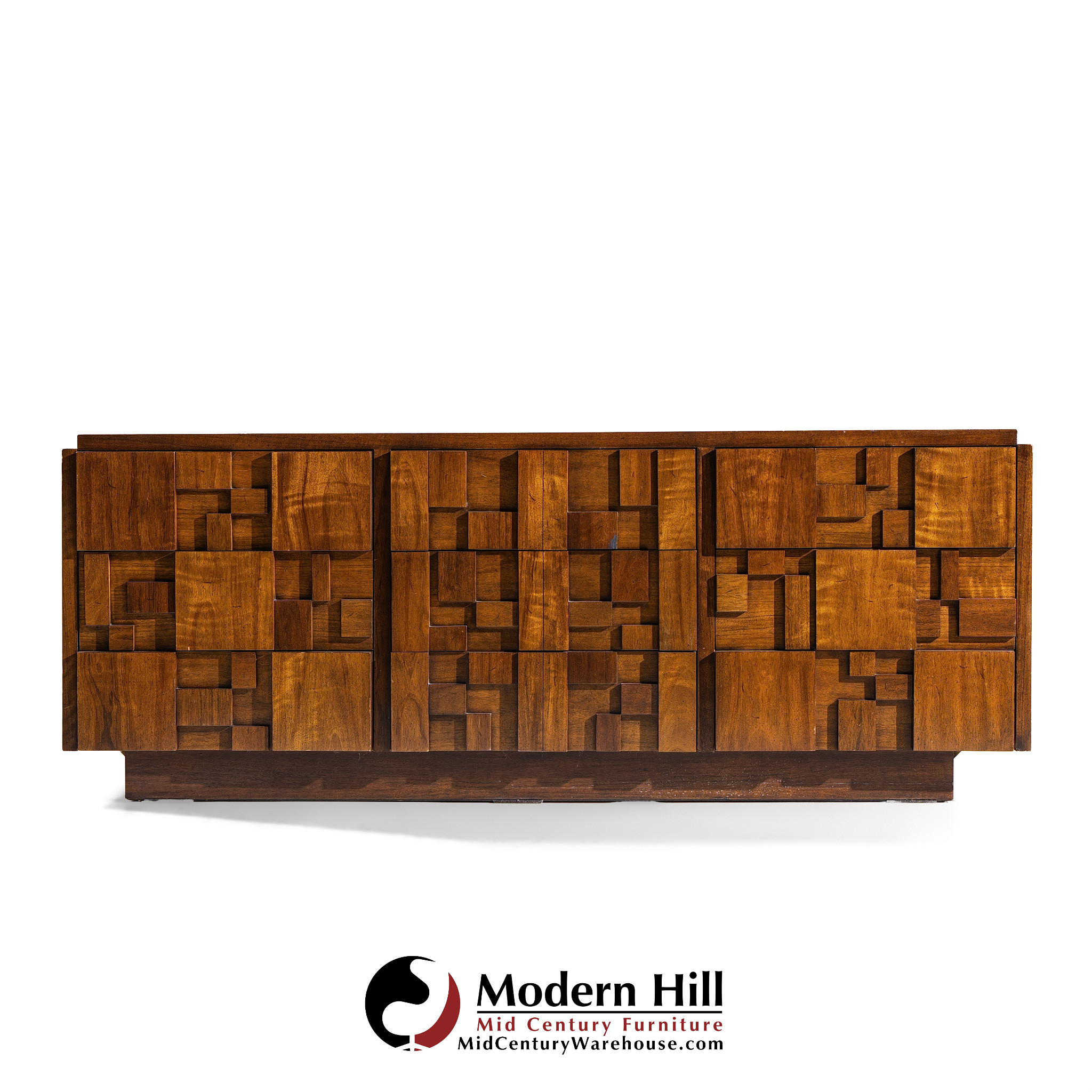 Lane Staccato Brutalist Mid Century Walnut Lowboy Dresser