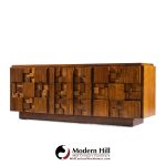 Lane Staccato Brutalist Mid Century Walnut Lowboy Dresser