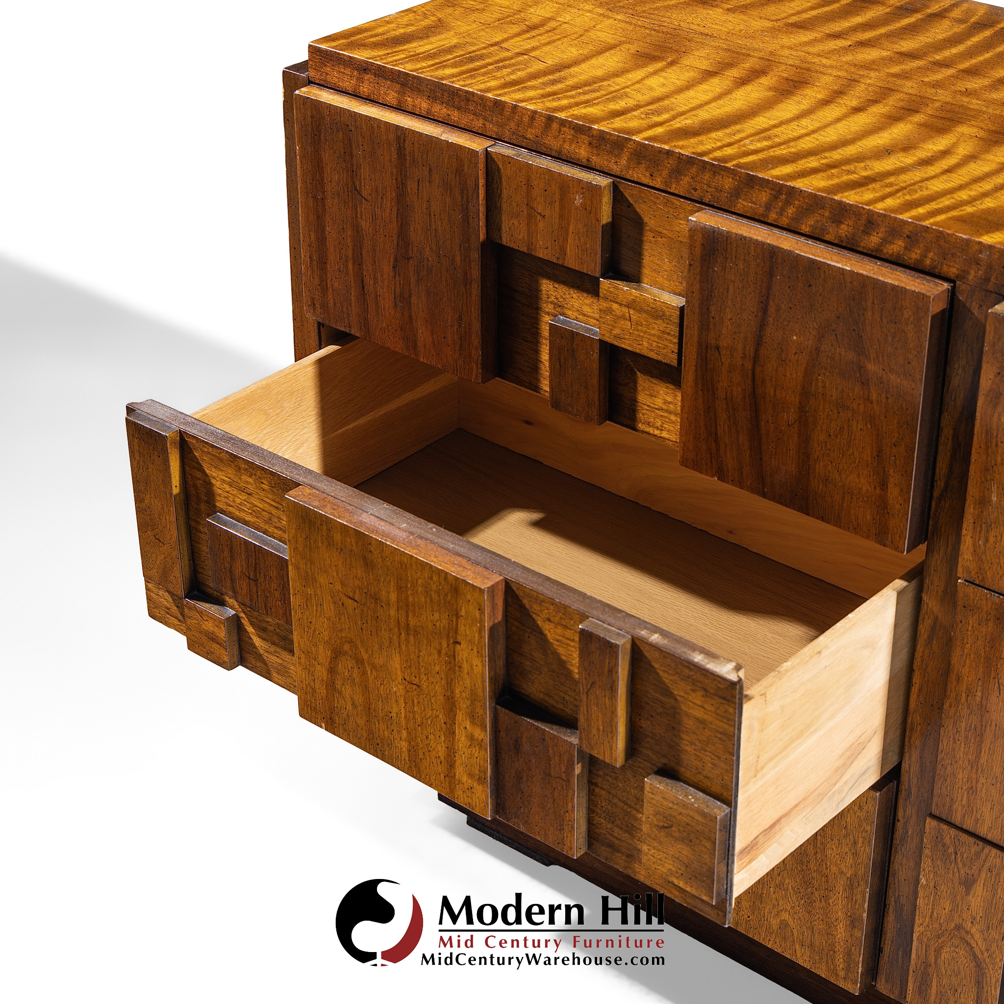 Lane Staccato Brutalist Mid Century Walnut Lowboy Dresser