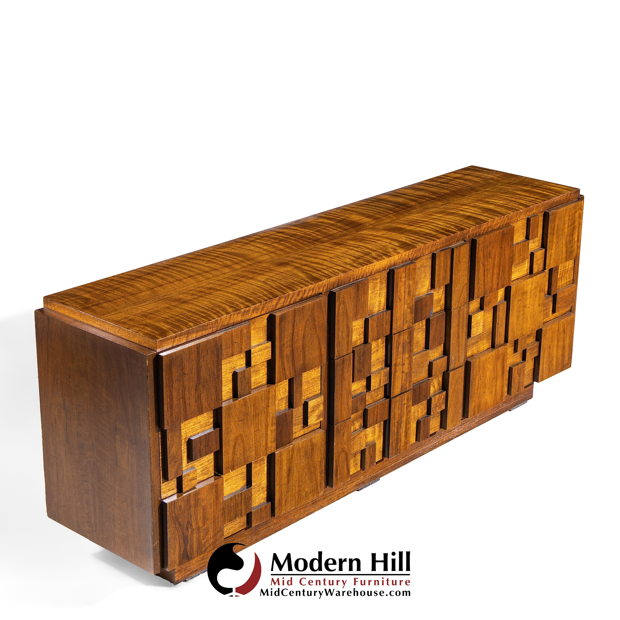 Lane Staccato Brutalist Mid Century Walnut Lowboy Dresser