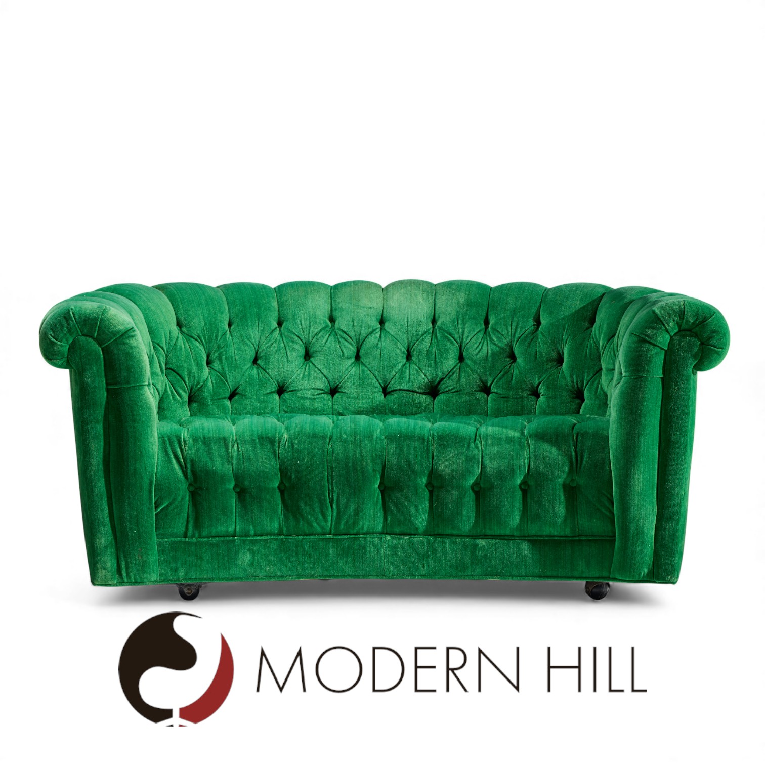 Mid Century Green Chesterfield Loveseat Sofa