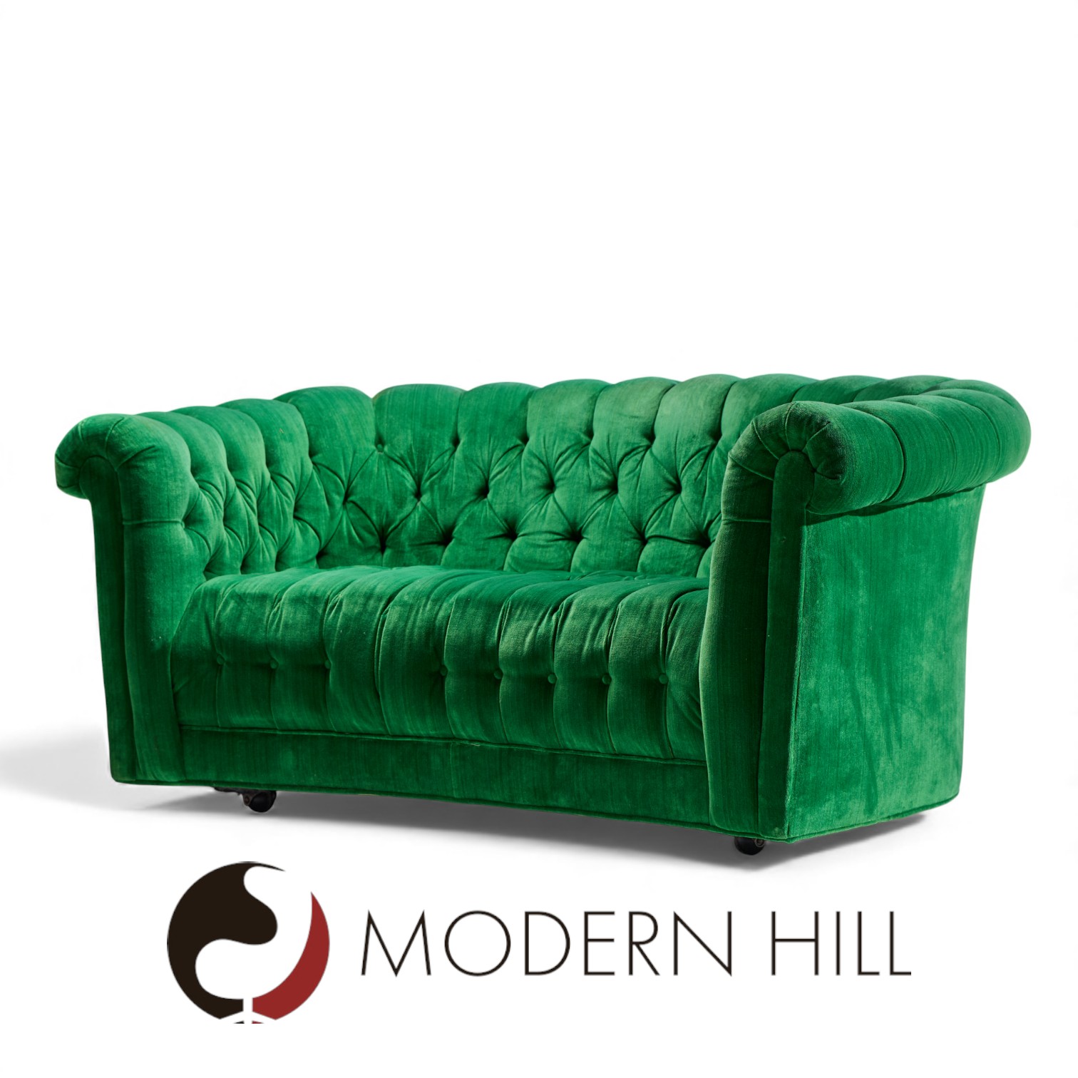 Mid Century Green Chesterfield Loveseat Sofa