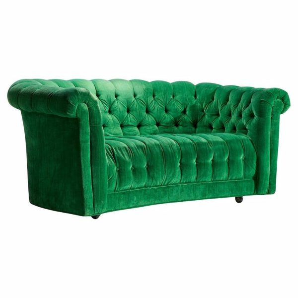 Mid Century Green Chesterfield Loveseat Sofa