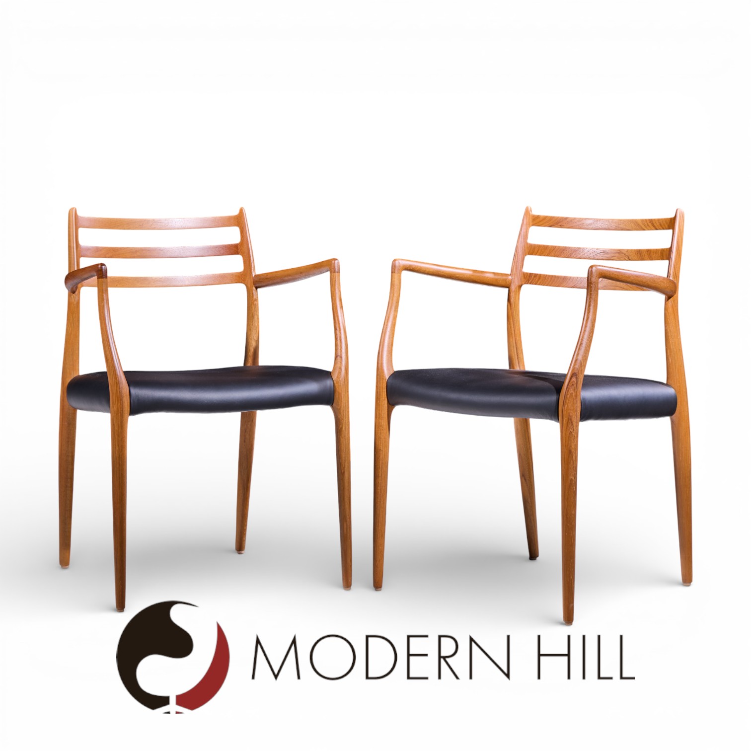 Niels Moller Model 62 Mid Century Danish Teak Captains Chairs - Pair