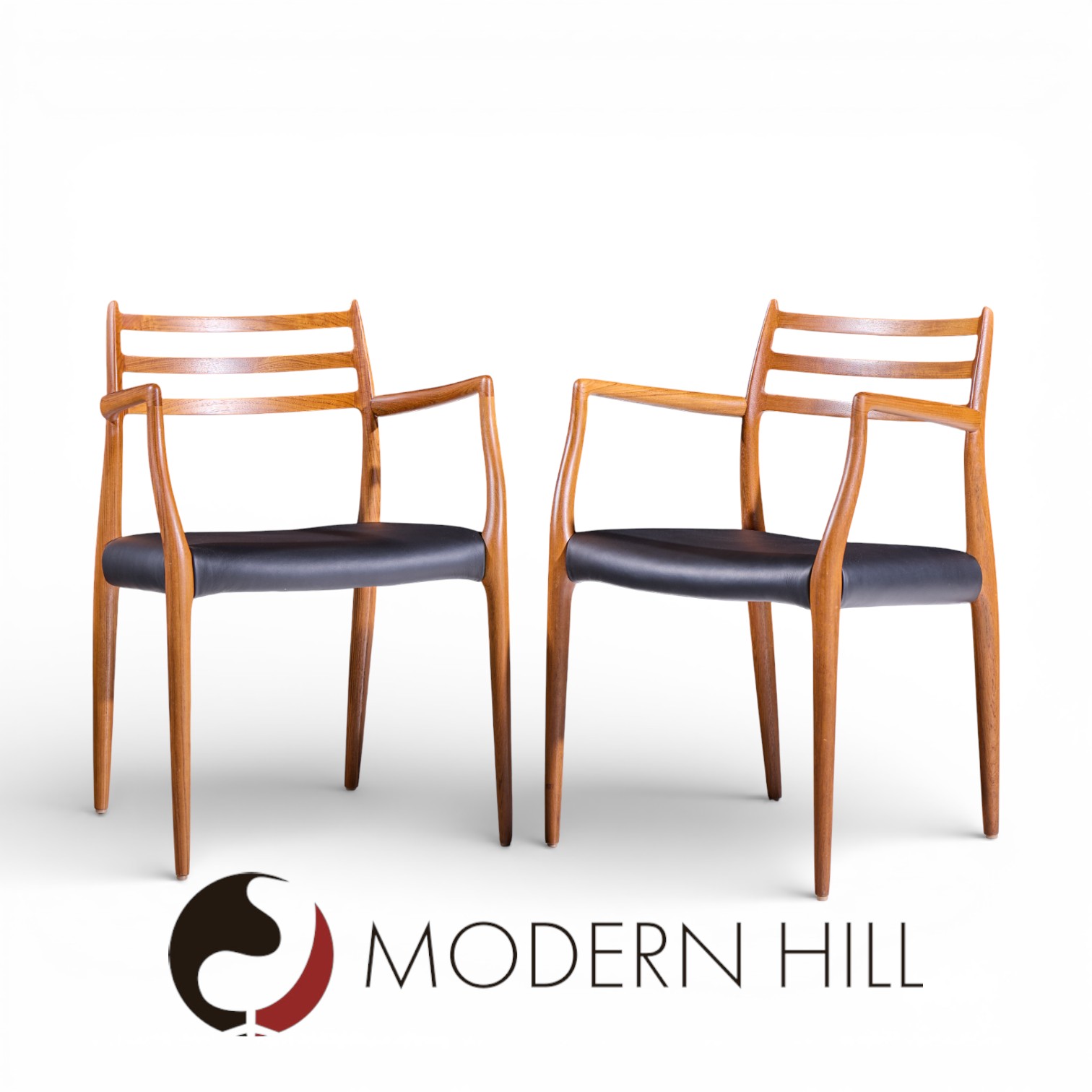 Niels Moller Model 62 Mid Century Danish Teak Captains Chairs - Pair