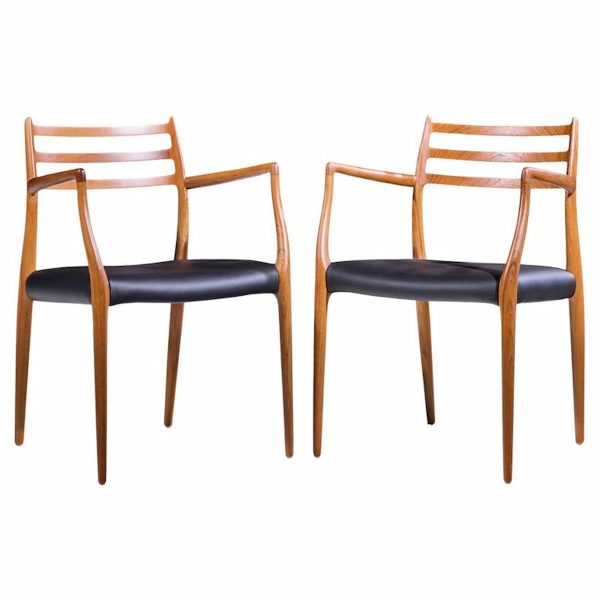 Niels Moller Model 62 Mid Century Danish Teak Captains Chairs - Pair