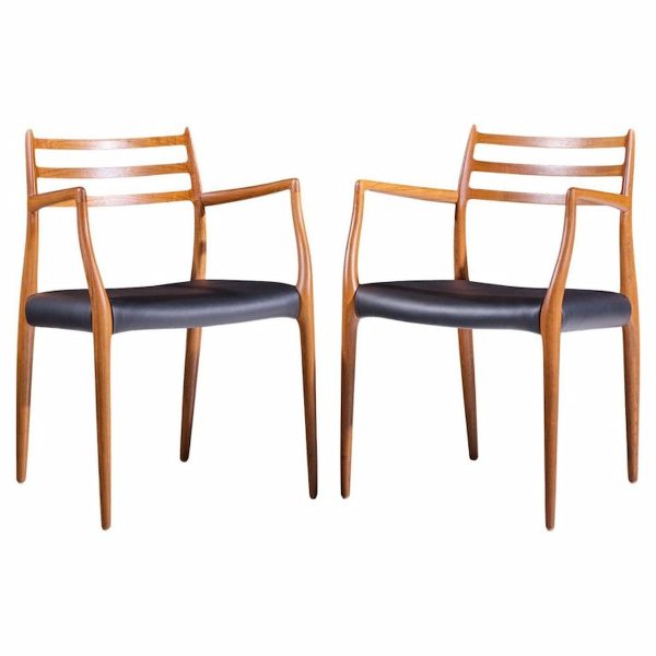Niels Moller Model 62 Mid Century Danish Teak Captains Chairs - Pair
