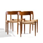Niels Moller Model 75 Mid Century Danish Teak and Cane Dining Chairs - Set of 4