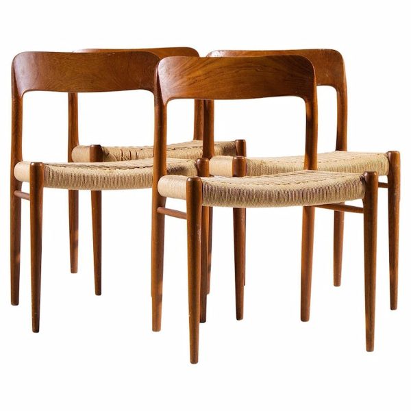 Niels Moller Model 75 Mid Century Danish Teak and Cane Dining Chairs - Set of 4