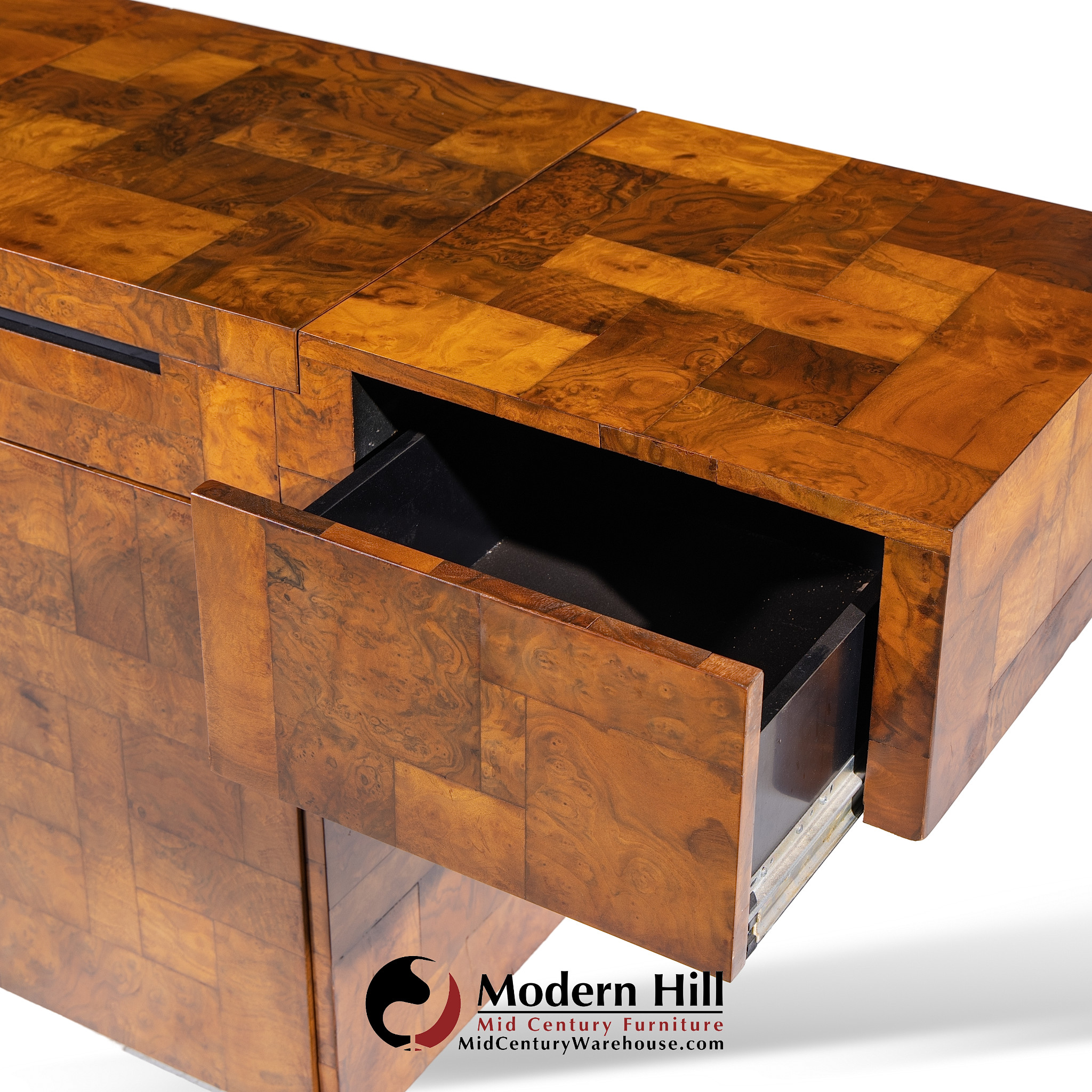 Paul Evans for Directional Mid Century Patchwork Burlwood T Bar Console Table