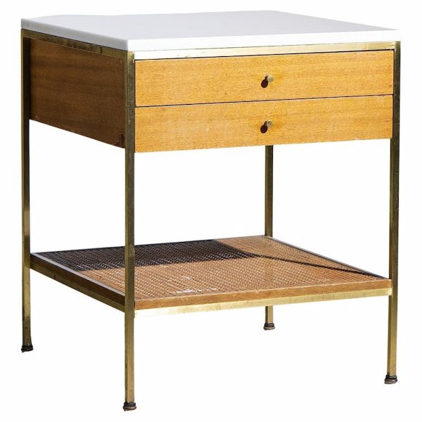 paul mccobb for calvin irwin group model 8714 mid century bleached mahogany, cane, brass and glass nightstand