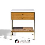Paul Mccobb for Calvin Irwin Group Model 8714 Mid Century Bleached Mahogany, Cane, Brass and Glass Nightstand