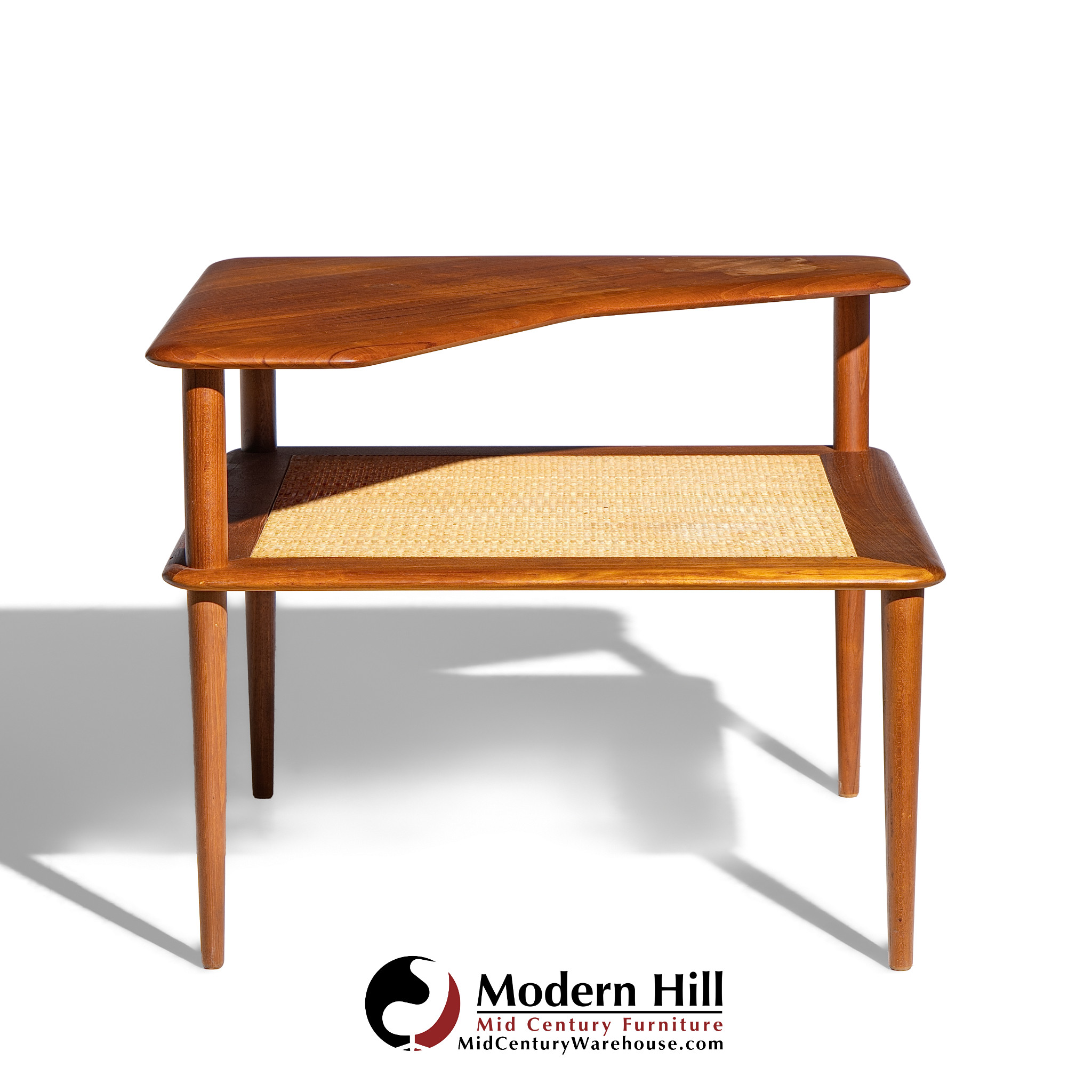 Peter Hvidt for France and Son Mid Century Danish Teak and Rattan Corner Table