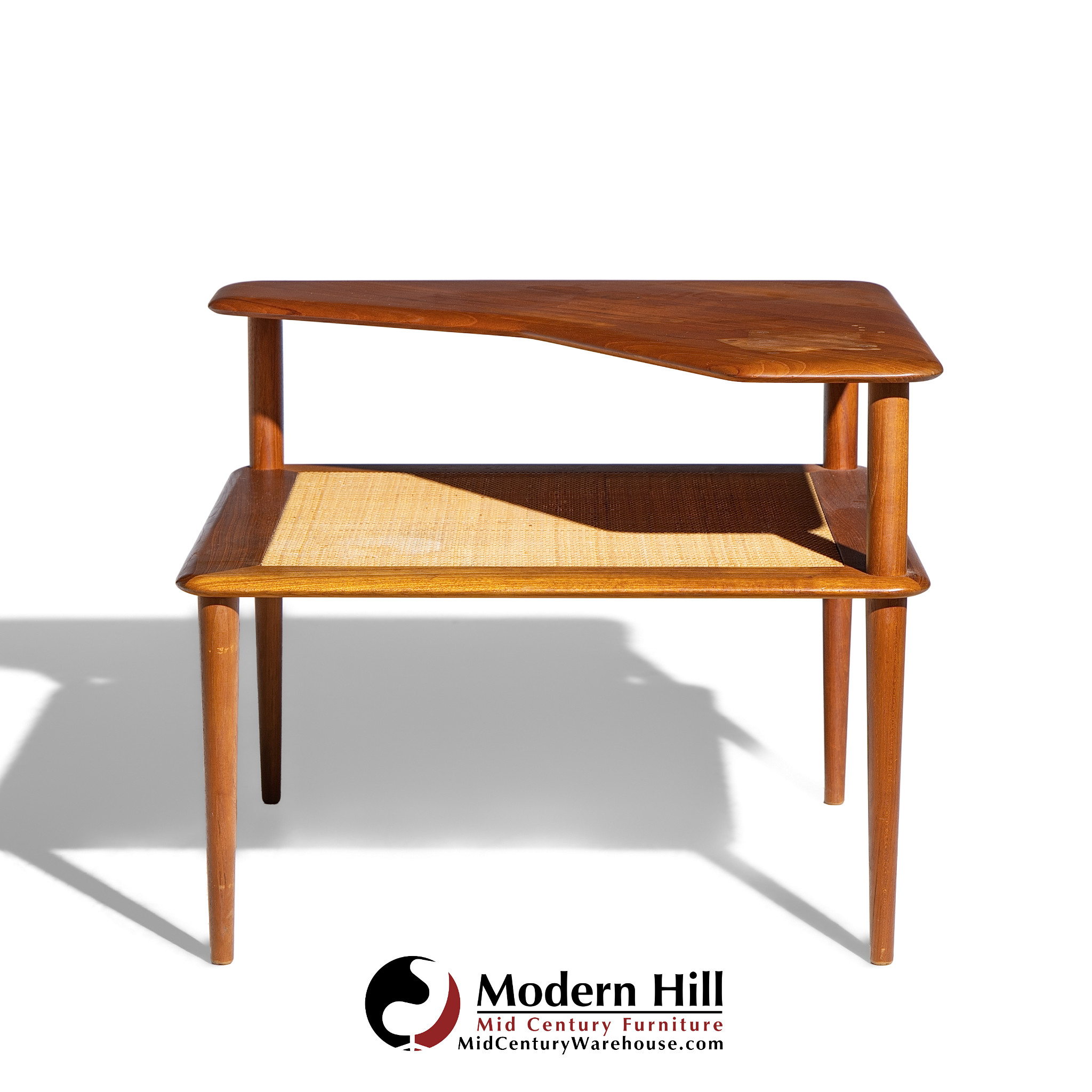 Peter Hvidt for France and Son Mid Century Danish Teak and Rattan Corner Table