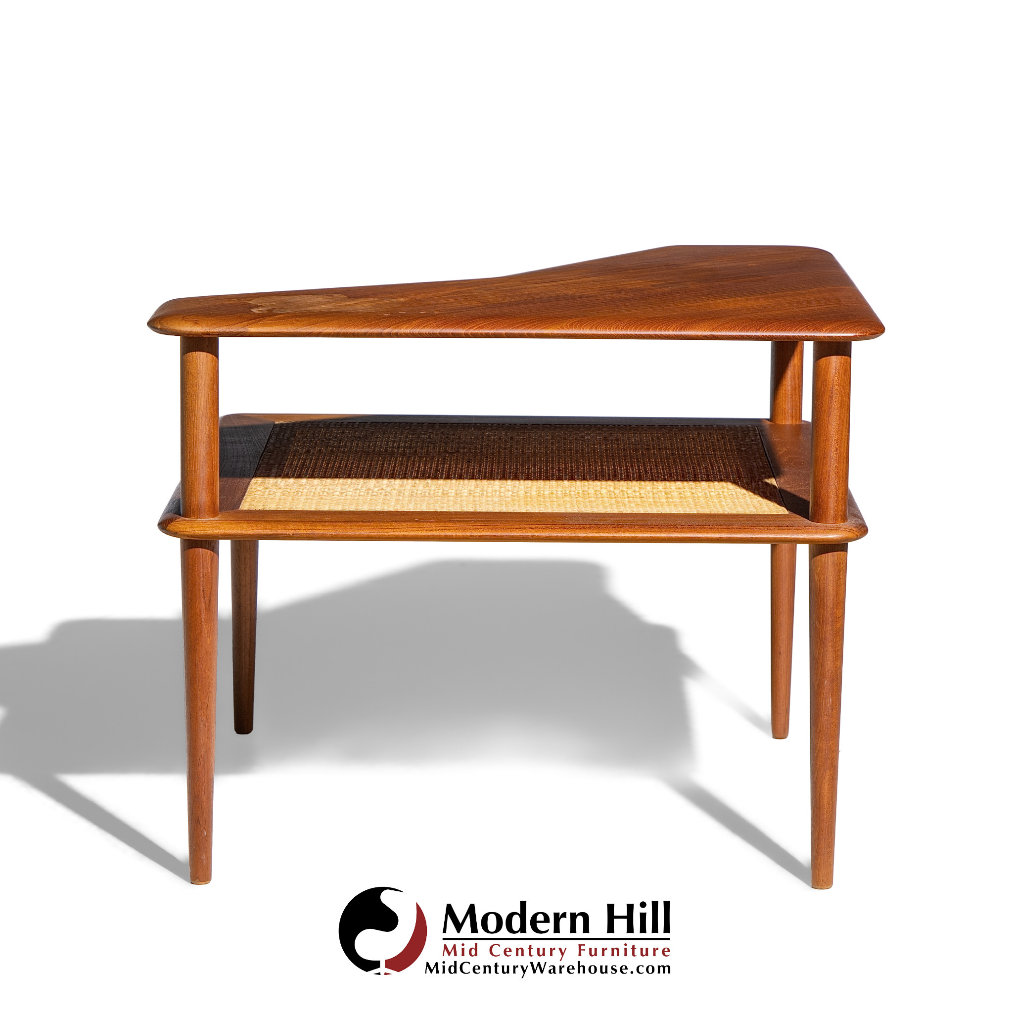 Peter Hvidt for France and Son Mid Century Danish Teak and Rattan Corner Table