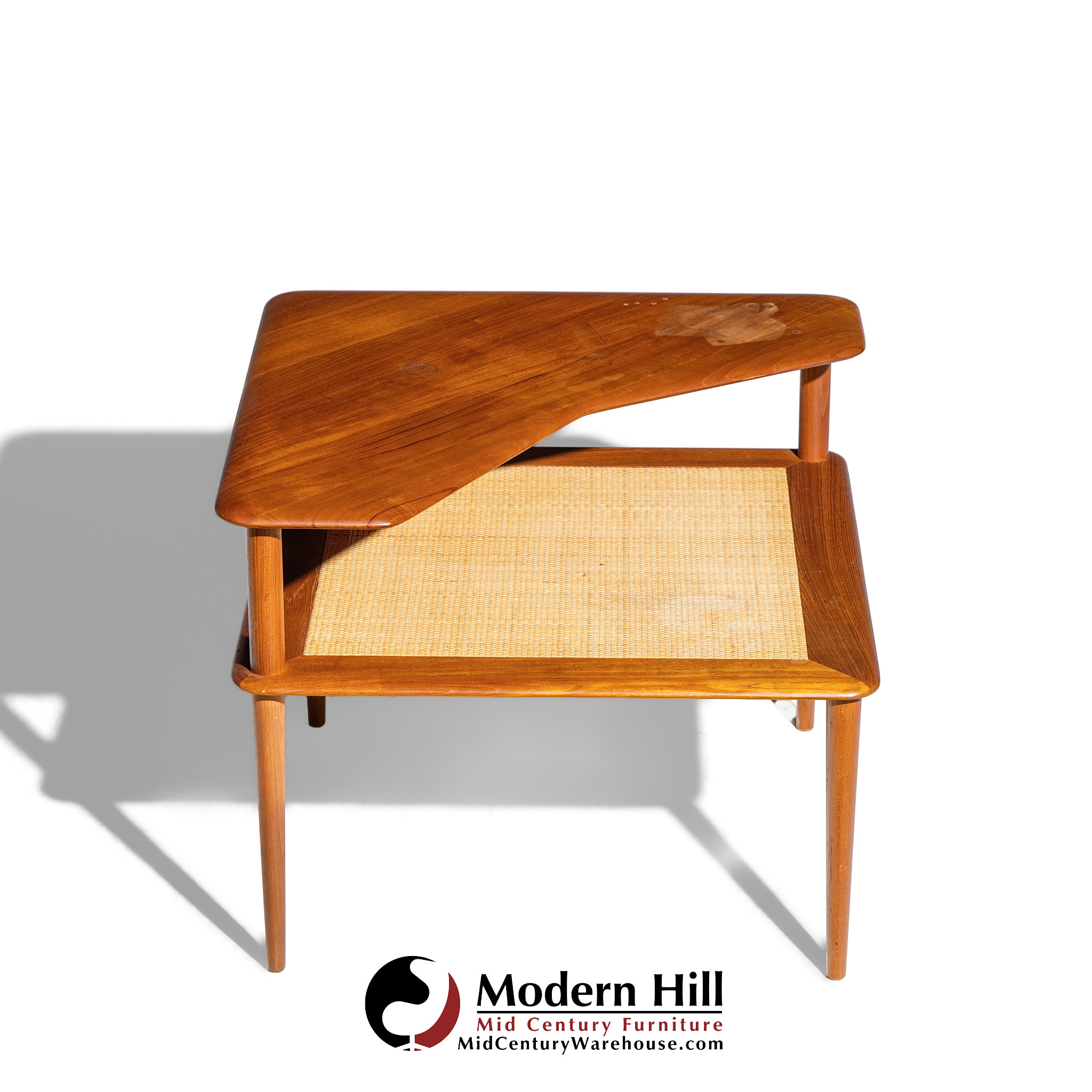 Peter Hvidt for France and Son Mid Century Danish Teak and Rattan Corner Table