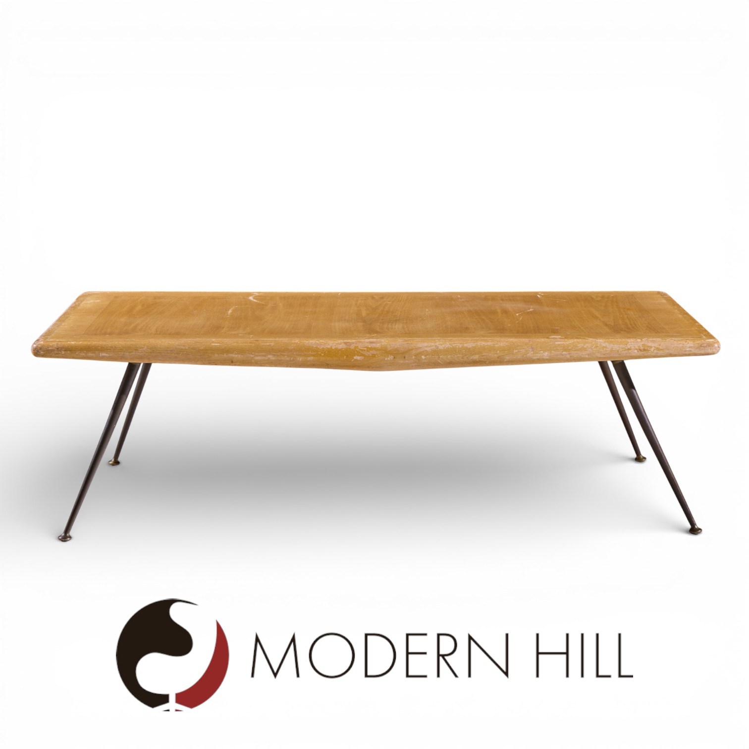 T.h. Robsjohn Gibbings for Widdicomb Mid Century Brass Leg Mahogany Coffee Table Bench