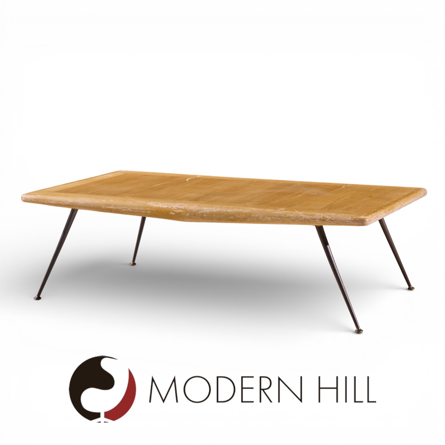 T.h. Robsjohn Gibbings for Widdicomb Mid Century Brass Leg Mahogany Coffee Table Bench