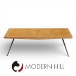 T.h. Robsjohn Gibbings for Widdicomb Mid Century Brass Leg Mahogany Coffee Table Bench