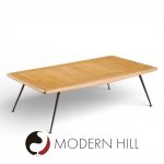 T.h. Robsjohn Gibbings for Widdicomb Mid Century Brass Leg Mahogany Coffee Table Bench