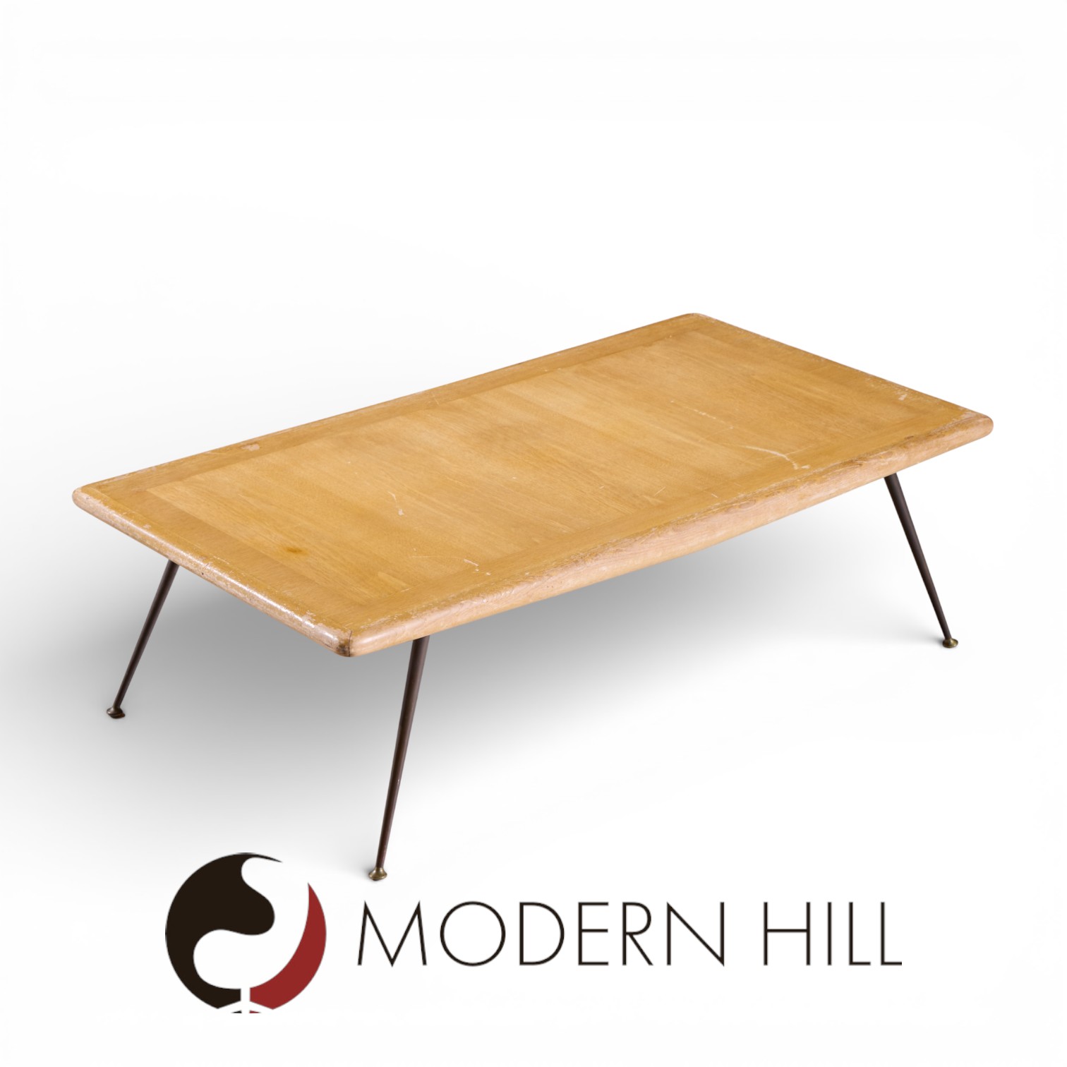 T.h. Robsjohn Gibbings for Widdicomb Mid Century Brass Leg Mahogany Coffee Table Bench