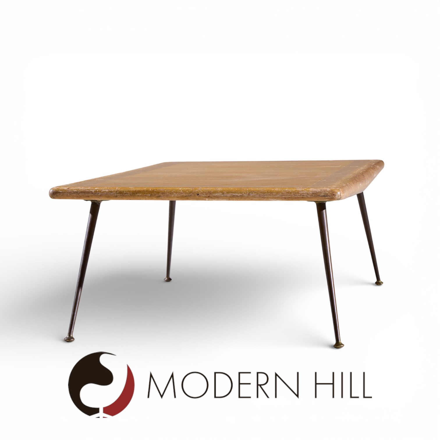 T.h. Robsjohn Gibbings for Widdicomb Mid Century Brass Leg Mahogany Coffee Table Bench