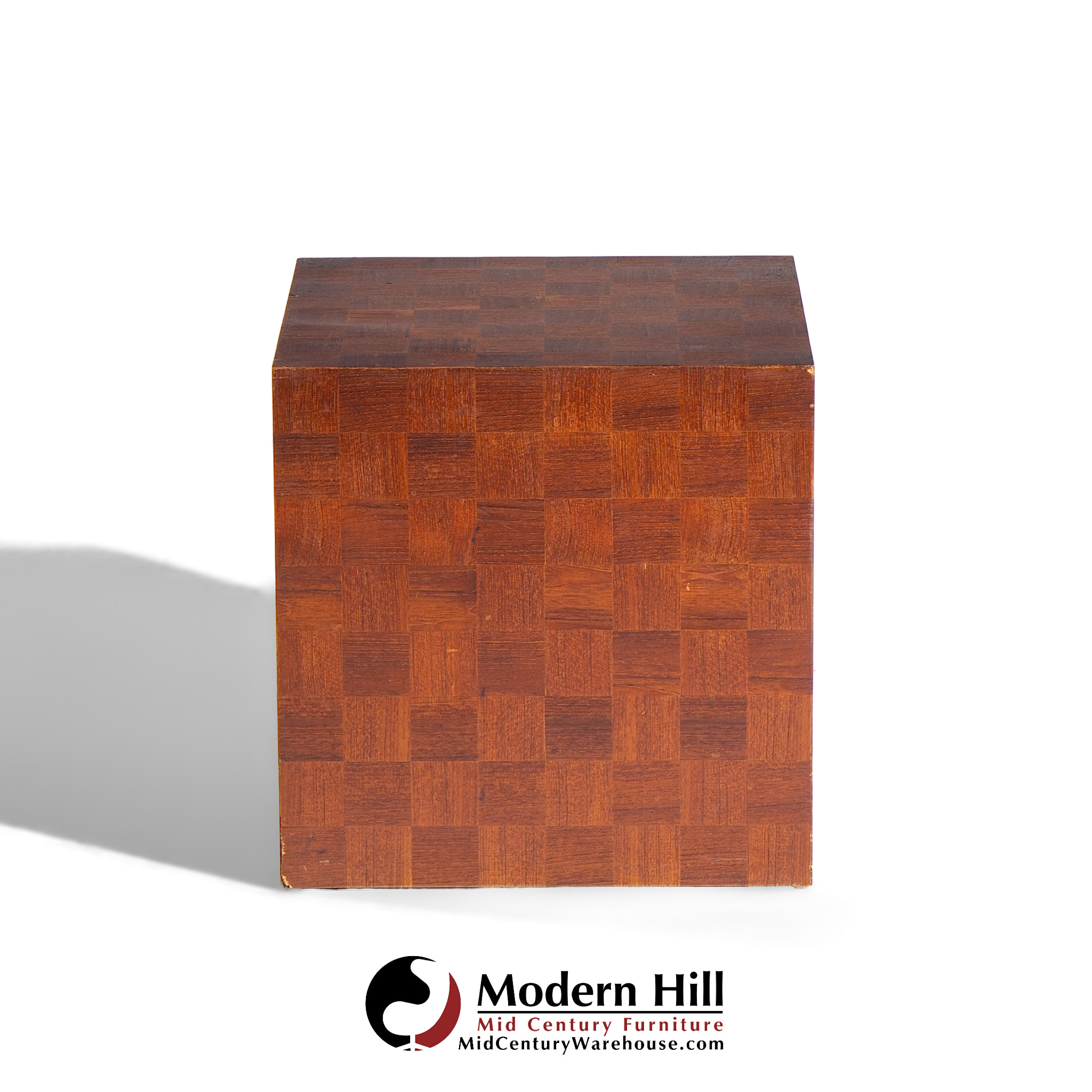 Thayer Coggin Style Mid Century Walnut Parquet Cube End Tables - Pair