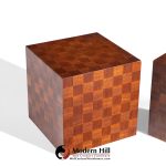 Thayer Coggin Style Mid Century Walnut Parquet Cube End Tables - Pair
