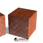 Thayer Coggin Style Mid Century Walnut Parquet Cube End Tables - Pair