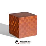 Thayer Coggin Style Mid Century Walnut Parquet Cube End Tables - Pair