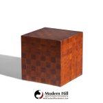 Thayer Coggin Style Mid Century Walnut Parquet Cube End Tables - Pair