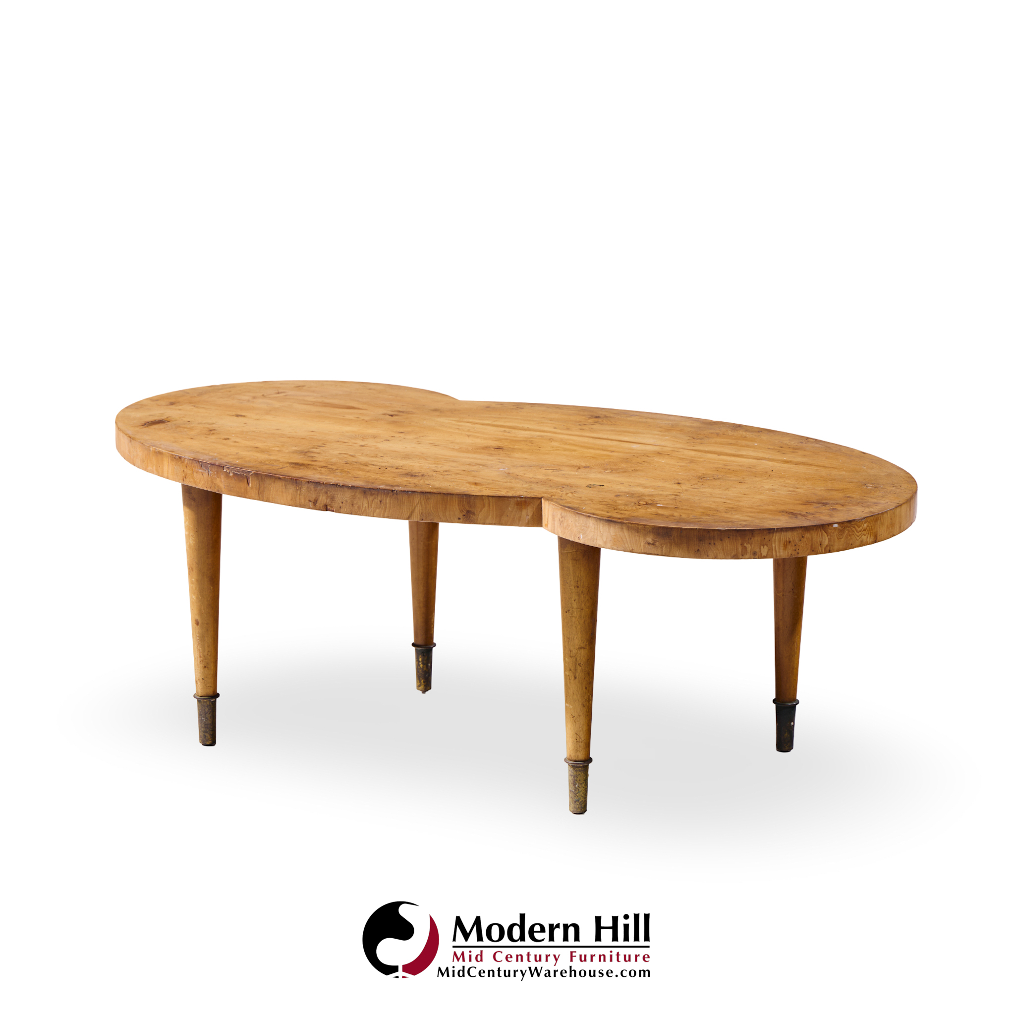 Tommi Parzinger Mid Century Free Form Mahogany and Brass Curved Coffee Table