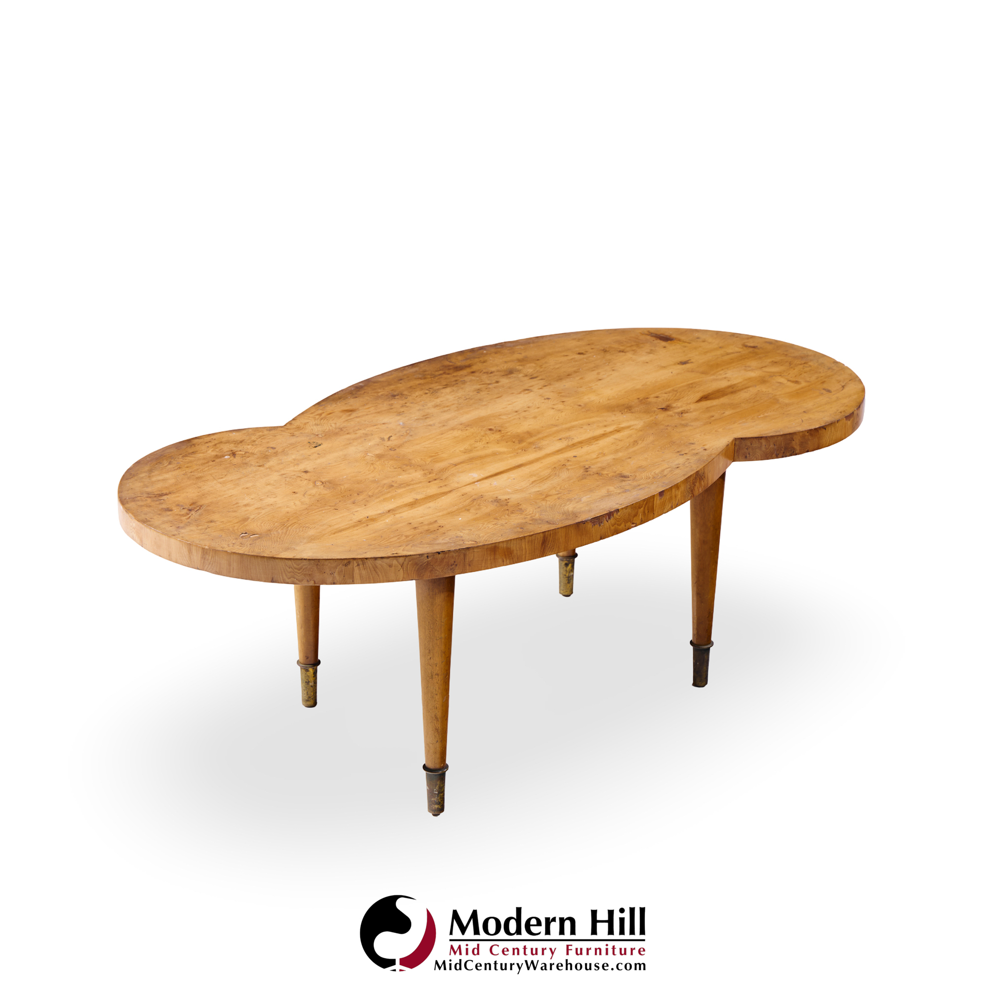 Tommi Parzinger Mid Century Free Form Mahogany and Brass Curved Coffee Table