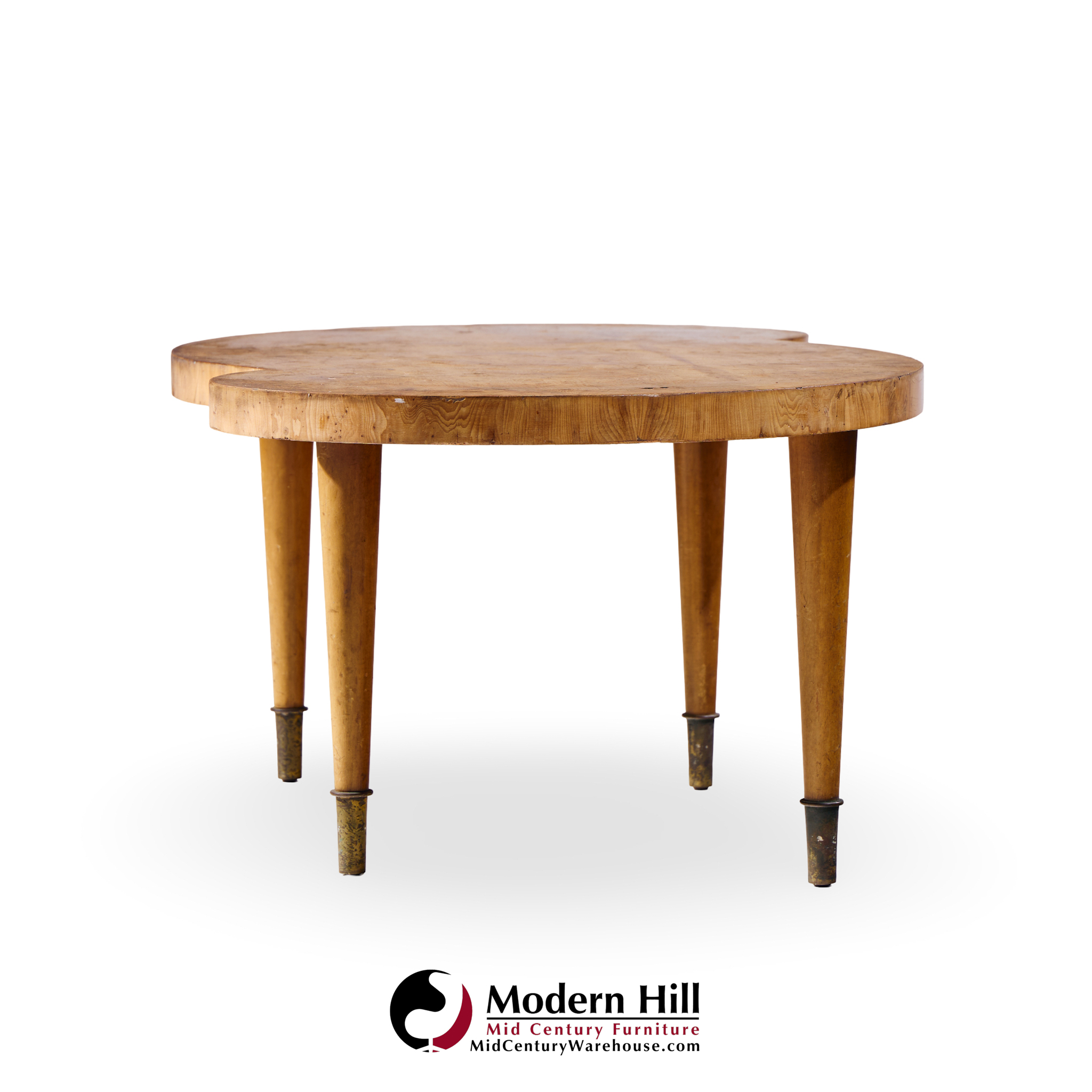 Tommi Parzinger Mid Century Free Form Mahogany and Brass Curved Coffee Table