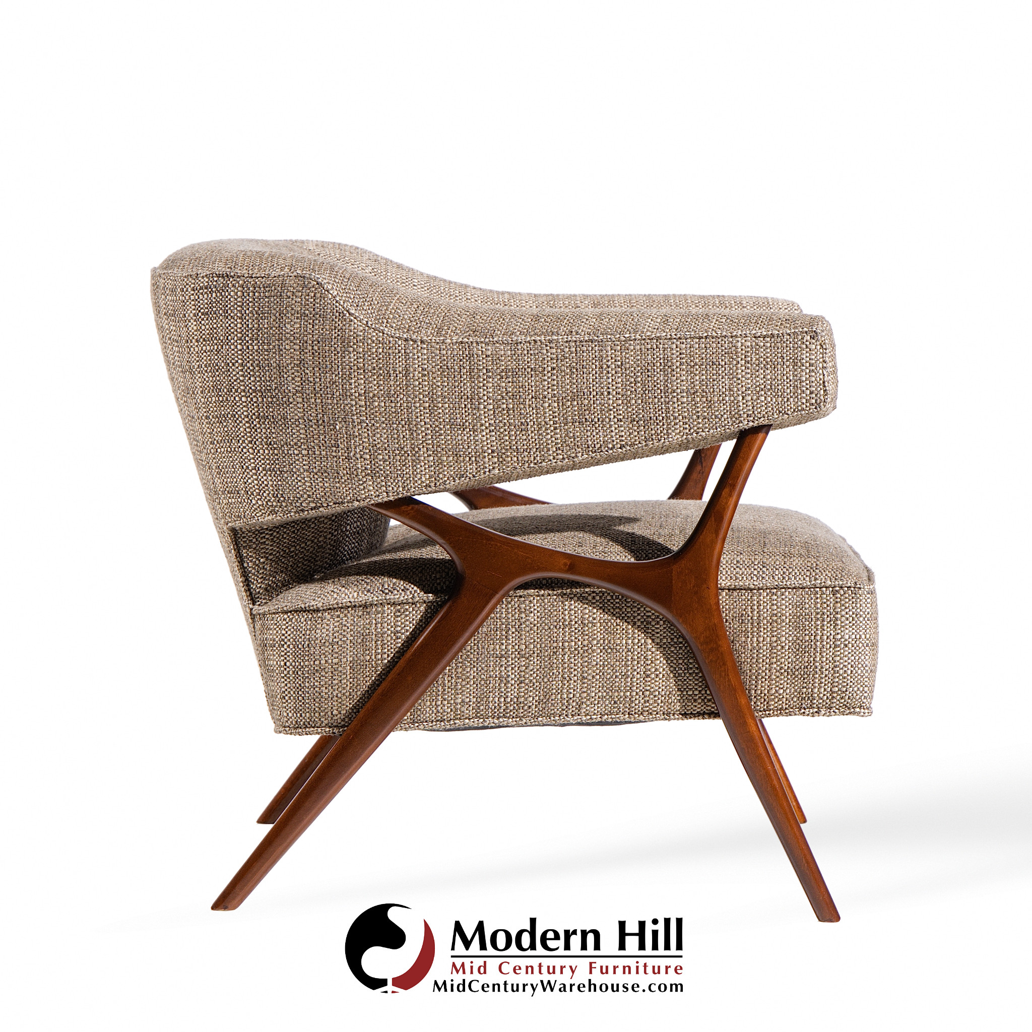 Ward Bennett Mid Century Sculptural Walnut Lounge Chairs - Pair