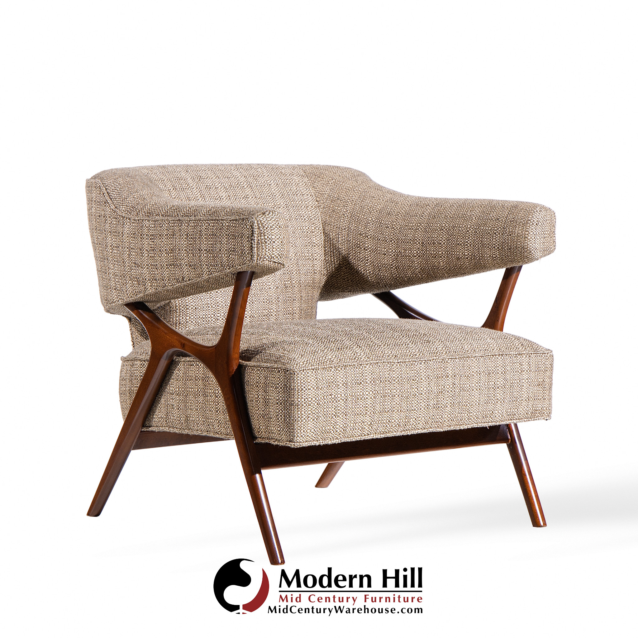 Ward Bennett Mid Century Sculptural Walnut Lounge Chairs - Pair