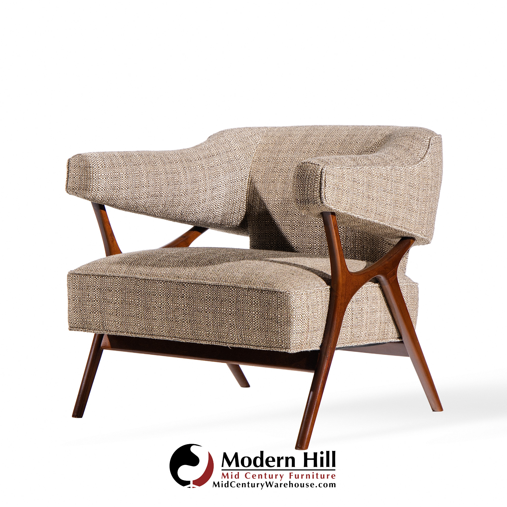 Ward Bennett Mid Century Sculptural Walnut Lounge Chairs - Pair