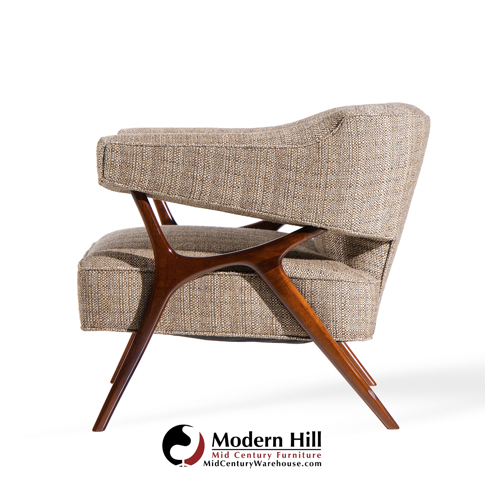 Ward Bennett Mid Century Sculptural Walnut Lounge Chairs - Pair