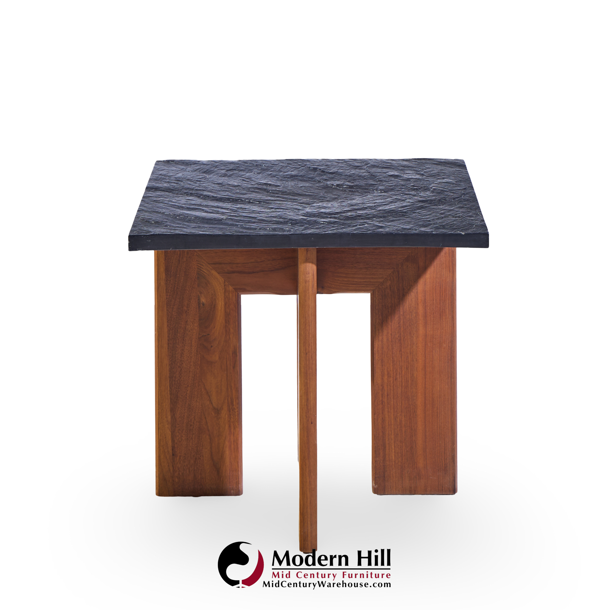 Adrian Pearsall for Craft Associates Mid Century Walnut and Slate Top Side Tables - Pair