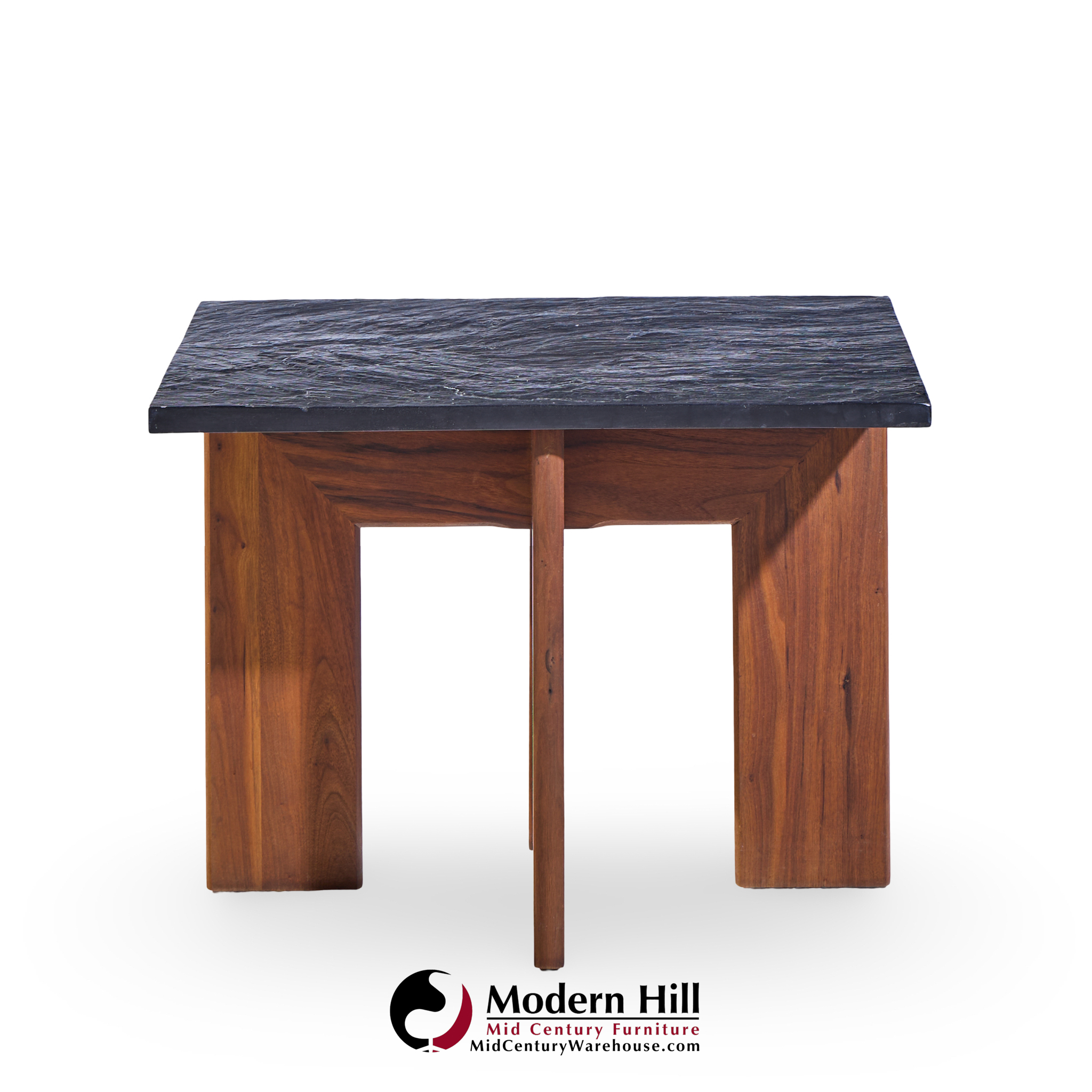 Adrian Pearsall for Craft Associates Mid Century Walnut and Slate Top Side Tables - Pair