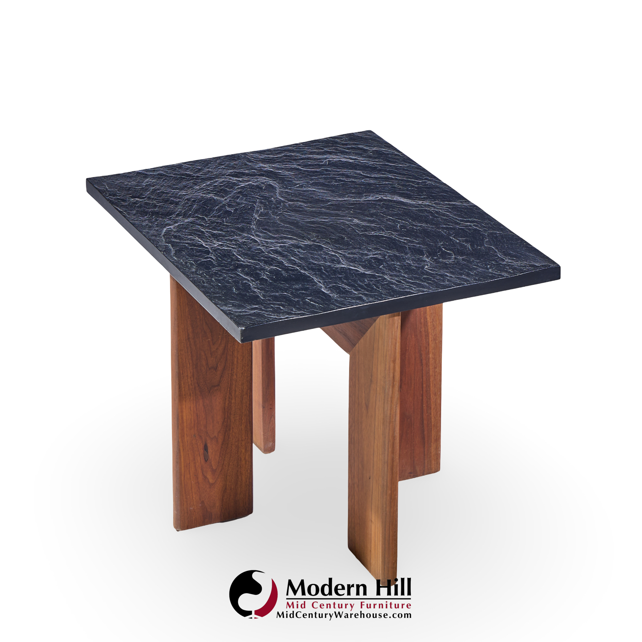 Adrian Pearsall for Craft Associates Mid Century Walnut and Slate Top Side Tables - Pair
