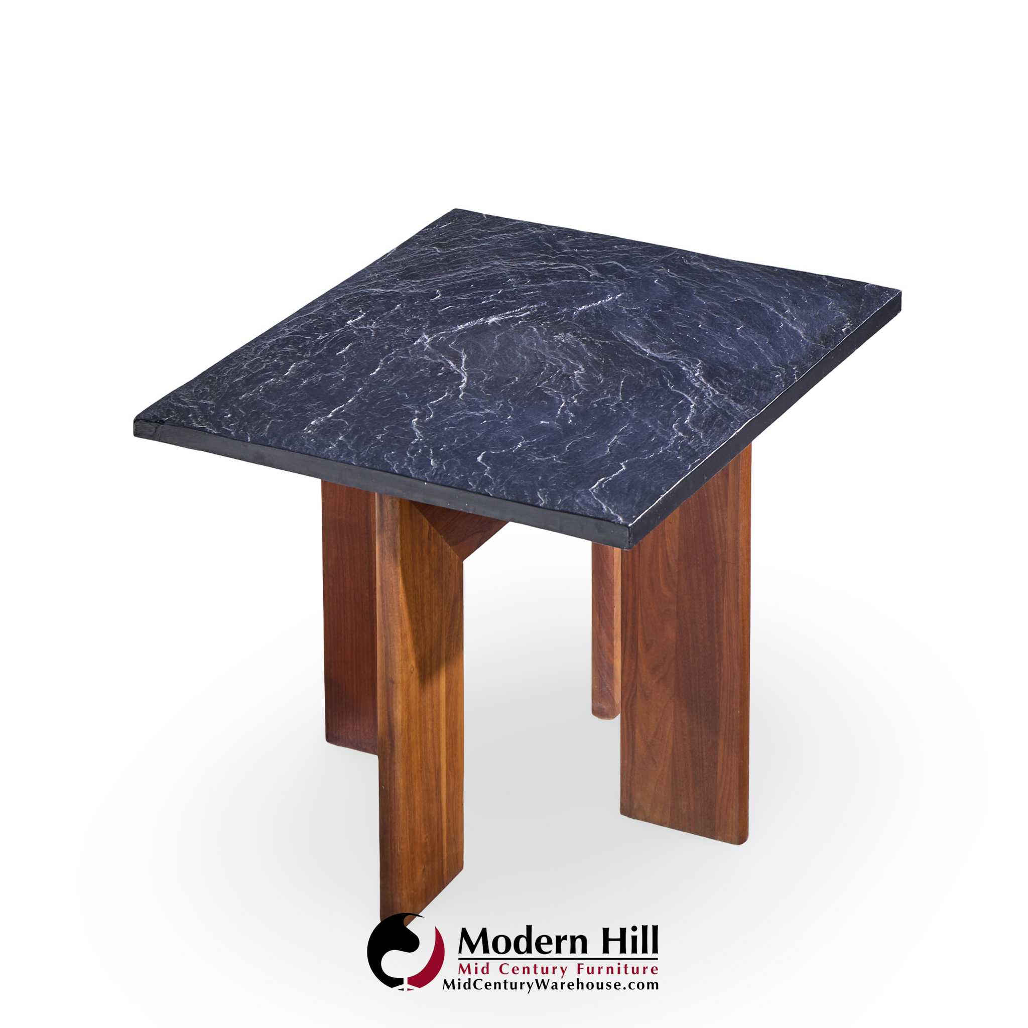 Adrian Pearsall for Craft Associates Mid Century Walnut and Slate Top Side Tables - Pair