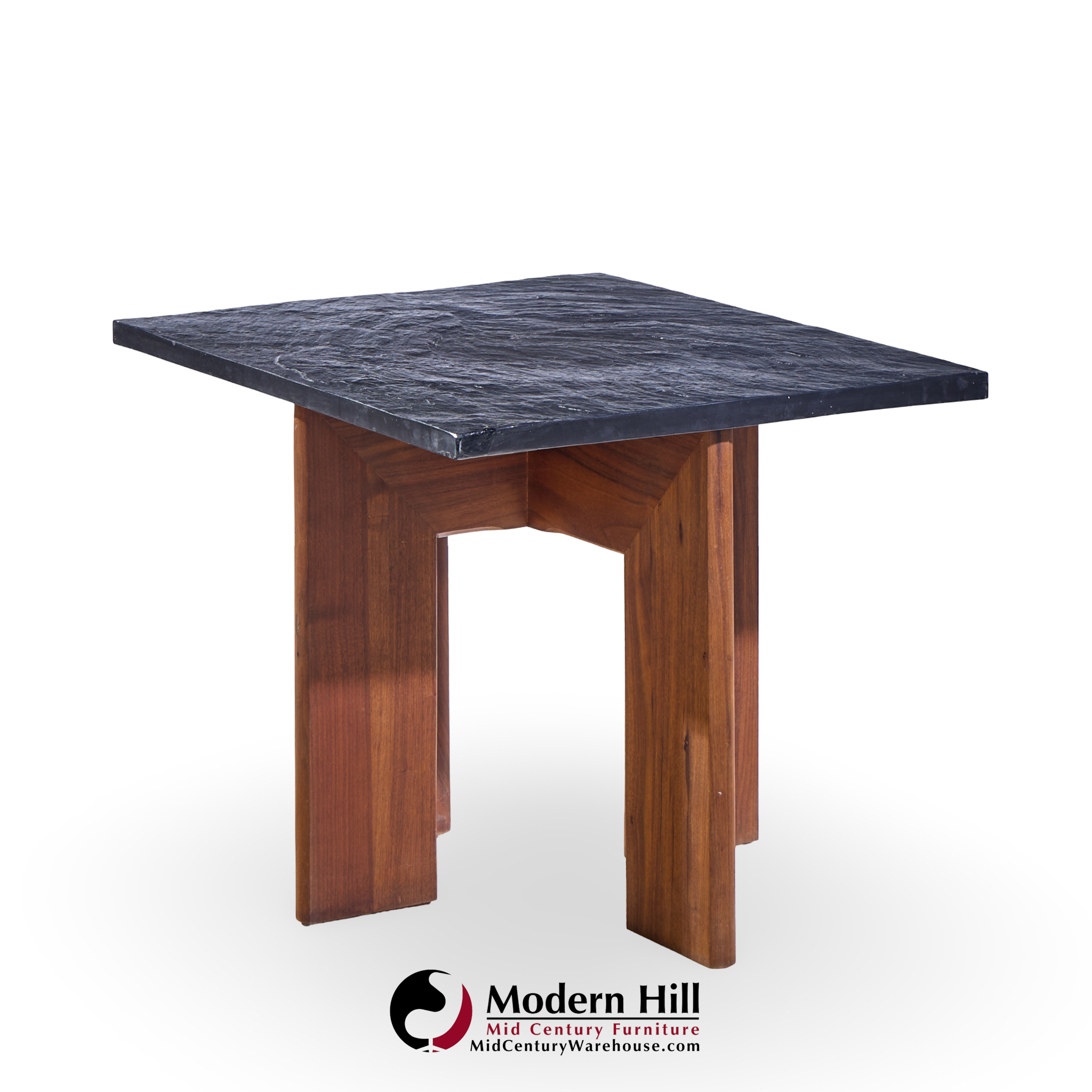 Adrian Pearsall for Craft Associates Mid Century Walnut and Slate Top Side Tables - Pair
