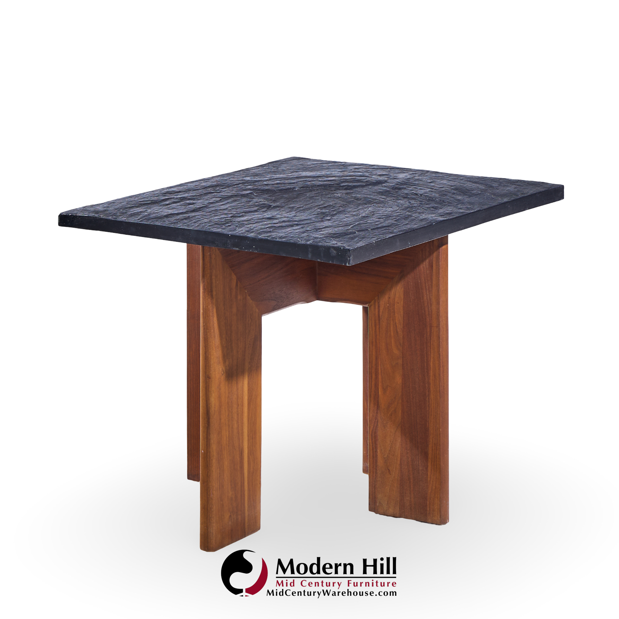 Adrian Pearsall for Craft Associates Mid Century Walnut and Slate Top Side Tables - Pair